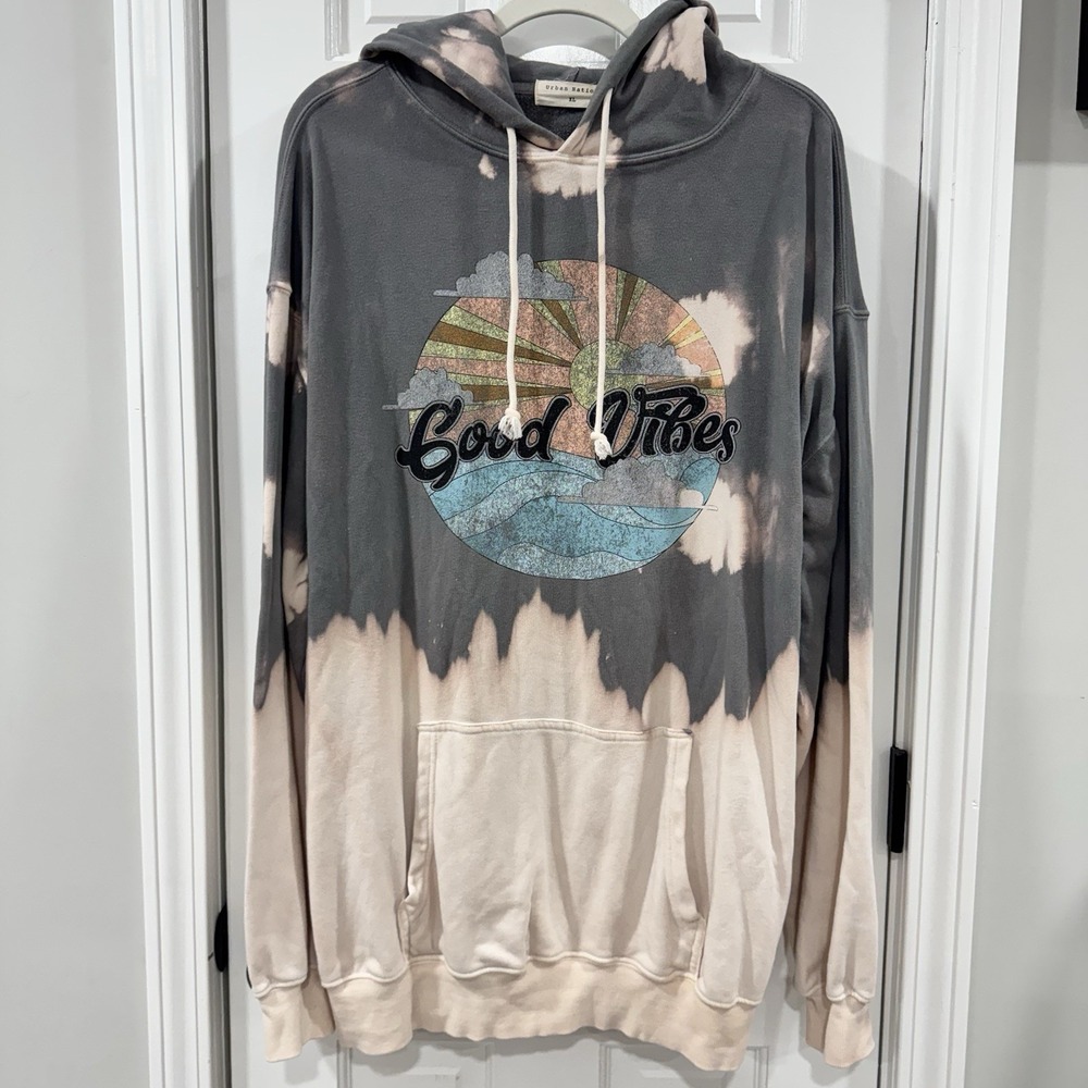 Urban Nation Hoodie XL Good Vibes Bleach Tie Dye Retro Sunset Graphic Oversized